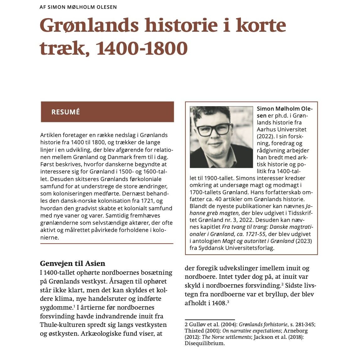 Artikle Grøndlans historie i korte træk 1400-1800